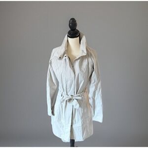 The North Face Women's Belted Rain Jacket Light Stone Off-White Hooded Coat S/P